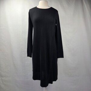 Eileen Fisher Black Merino Wool Long Sleeve Sweater Dress Size Small